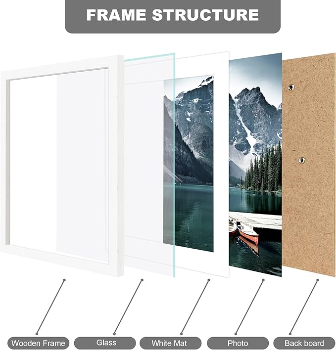 Hongkee 10x13 Picture Frames with Real Glass - Display 8.5x11 Diploma with Mat or 10 x 13 Photo without Mat, Wall or Table Top Display(White, 3 Pack)