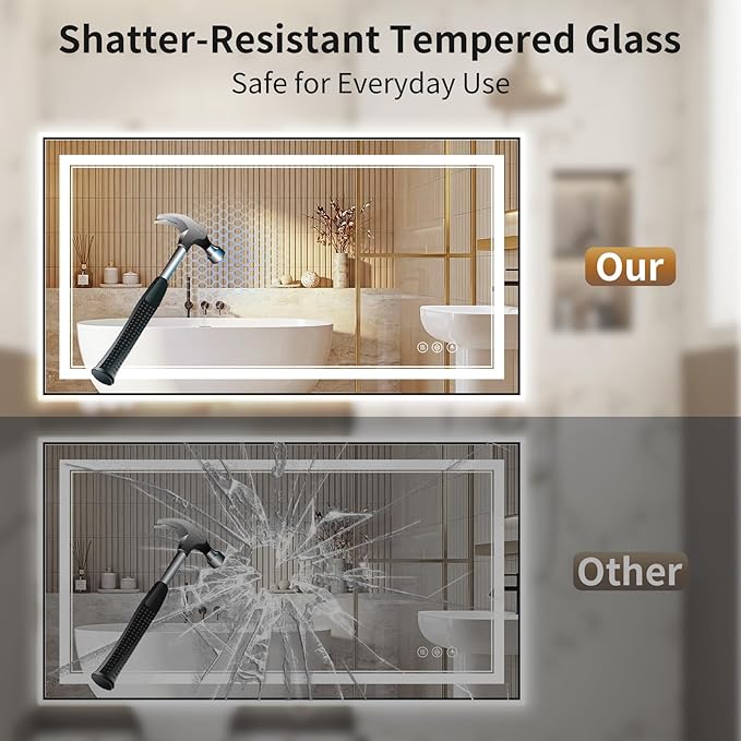 30"x50" LED Bathroom Mirror with Lights, Front & Backlit, Anti-Fog, Dimmable, 3 Color Temperature, CRI 90+, LED Mirror for Bathroom with Premium Full Aluminum Frame, Touch Control with Memory
