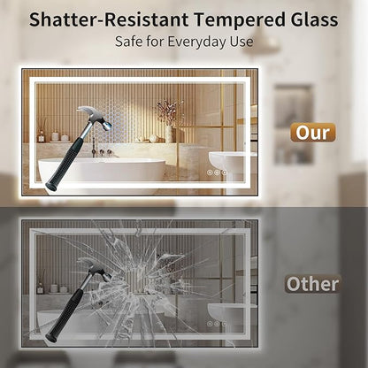 30"x50" LED Bathroom Mirror with Lights, Front & Backlit, Anti-Fog, Dimmable, 3 Color Temperature, CRI 90+, LED Mirror for Bathroom with Premium Full Aluminum Frame, Touch Control with Memory