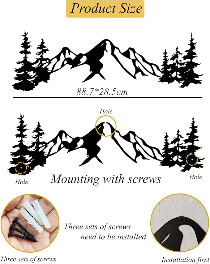 Yuzhuo Metal Mountain Wall Art Decor, Mountain Forest Silhouette Art Suitable for Living Room Bedroom Indoor Outdoor Garden Home Decoration (Green, 34.5L x 11W)