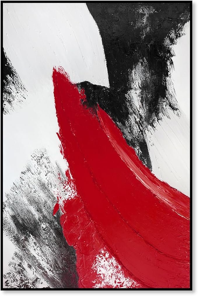 YPY Red Abstract Canvas Wall Art: Black and White Pictures Modern Minimalist Paintings Print Poster for Living Room Bedroom Bathroom Office Home Wall Decor 16"x24"