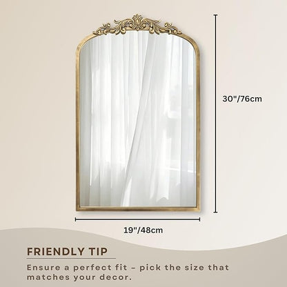 PERFNIQUE Vintage Mirror, 30" X 19" Arched Antique Baroque Mirror, Gold Traditional Wall Decor, Ornate Decor Anthro Look Alike Decor for Bathroom Living Room Fireplace Entryway Mantle Hallway