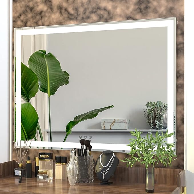 ANYHI Large Vanity Mirror with Light, 36.2" x 26.8" Hollywood Lighted Vanity Mirror, 10X Magnification, Smart Touch Control, 3 Color Modes, Memory Function, Tabletop or Wall Mount, Silver
