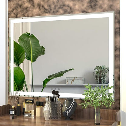 ANYHI Large Vanity Mirror with Light, 36.2" x 26.8" Hollywood Lighted Vanity Mirror, 10X Magnification, Smart Touch Control, 3 Color Modes, Memory Function, Tabletop or Wall Mount, Silver