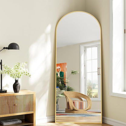 Mirror Full Length, 28"x71" Large Arched Floor Full Length Mirror with Stand, Room Decor Big Full Body Floor Mirror with HD Tempered Glass Aluminum Frame for Bedroom Living Room, Gold