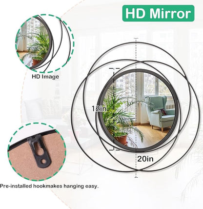Round Decorative Wall Mirror, Black Metal Mirrors, Art Small Round Wall Home Mirror, Decor Living Room Bedroom Bathroom Entryway 20"