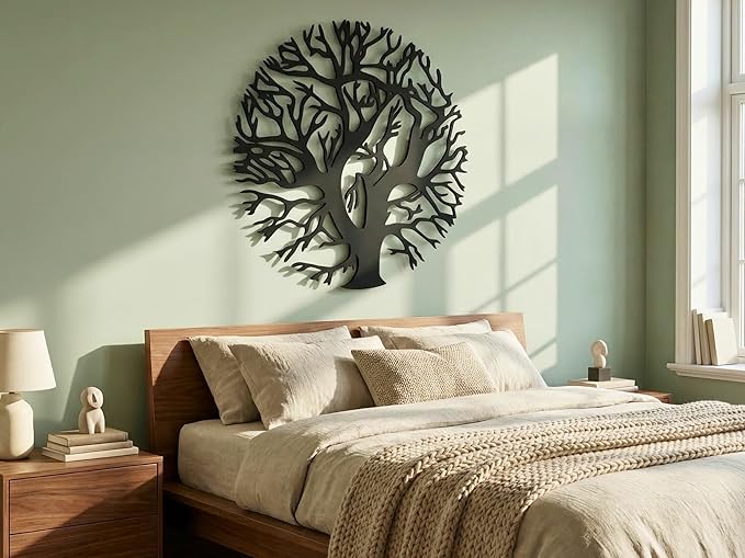 Vailla Tree Ring Wall Art Wall Art 3D Wooden Wall Decor Round Wood Wall Hanging Sculpture Modern Home Decoration Textured Sculptures for Living Room Bedroom Office Dinnig Room Family Tree Decor