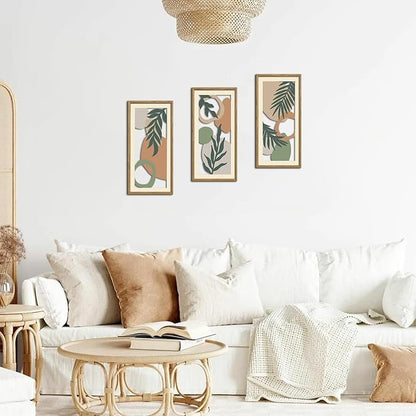 IARTTOP Sage Green Bedroom Wall Art Framed Set of 3 Boho Aesthetic Wood Wall Decor Neutral Botanical Abstract Artwork for Living Room Bedroom Office 7.9 x15.8 Inch
