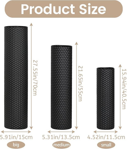 Dnnnii Tall Floor Vases Set of 3 - Black Metal Cylinder Vases for Living Room Corner, Modern Honeycomb Texture, Extra Large Standing Decor (Tallest 27.6in, Home Bedroom Dining Decor)