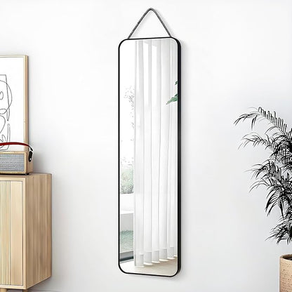 SCWF-GZ 47x14 Mirror Full Body Length Door Hanging/Rope Hang/Wall Mounted Metal Frame Rectangle Mirrors for Bedroom Bathroom Dressing Living Room 47 inch Black