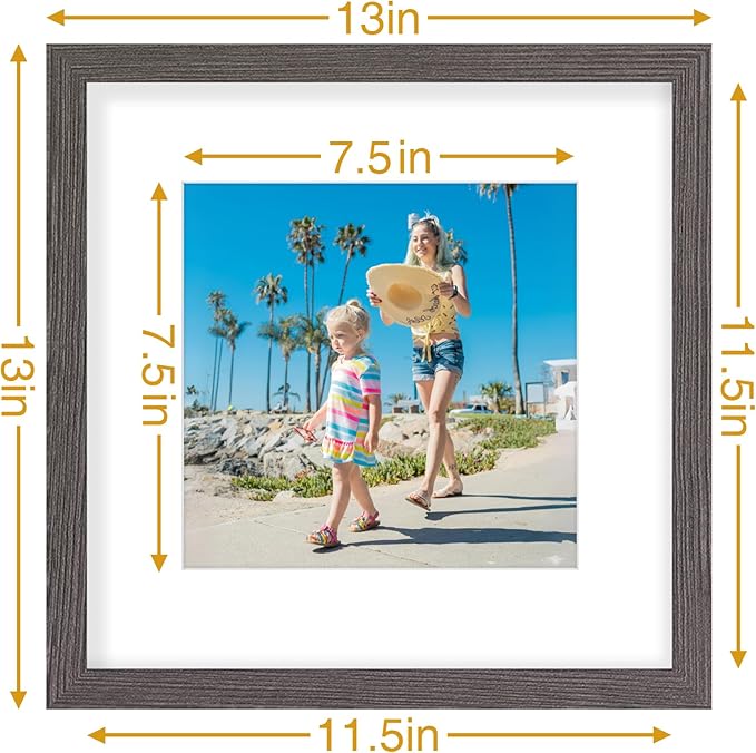 Vittanly 12x12 Picture Frames Set of 9, Display 8x8 Pictures with Mat or 12x12 without Mat, Photo Frames for Wall Mount, Engineered Wood, Dark Grey