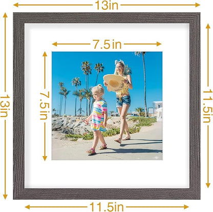 Vittanly 12x12 Picture Frames Set of 9, Display 8x8 Pictures with Mat or 12x12 without Mat, Photo Frames for Wall Mount, Engineered Wood, Dark Grey