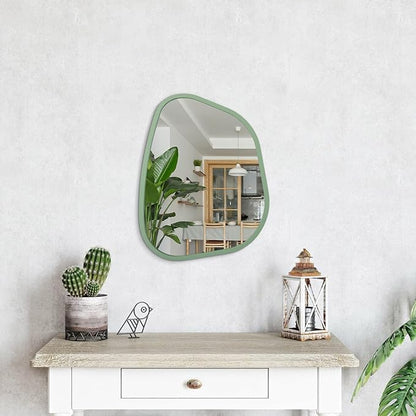 Asymmetrical Mirror for Wall Irregular Accent Wood Frame Modern Unique Wall Mirror Decorative Vanity Bathroom Living Room Bedroom Entryway Hallway Artistic Wavy Mirror Small 16"x12"