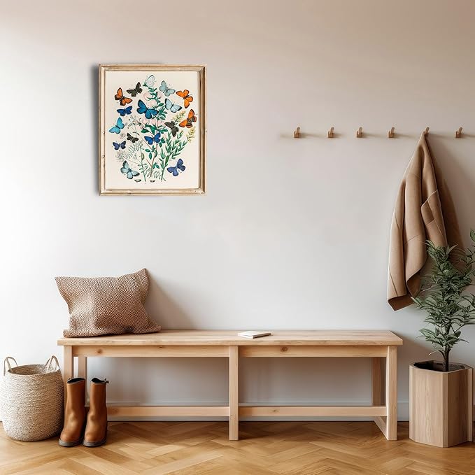 Vintage Butterflies Botanical Wall Art - Unframed - 11x14 | Detailed Illustration of Butterflies and Botanicals | Wall Decor for Nature Enthusiasts, Botanical Art Lovers, and Vintage Decor Collectors