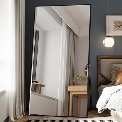 Beauty4U 76" x 37" Full Length Mirror with Stand, Black Floor & Wall Mounted Mirror, Large HD Tempered Glass Full Body Mirror for Bedroom, Dressing Room, Living Room, Entryway