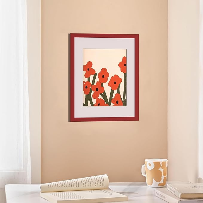 eletecpro 11x14 Picture Frames Set of 5, Gallery Wall Frame Display 8x10 Photo with Mat or 11x14 without Mat, Picture Frame Collage Wall Decor for Wall Mounting, Red