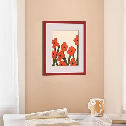 eletecpro 11x14 Picture Frames Set of 5, Gallery Wall Frame Display 8x10 Photo with Mat or 11x14 without Mat, Picture Frame Collage Wall Decor for Wall Mounting, Red