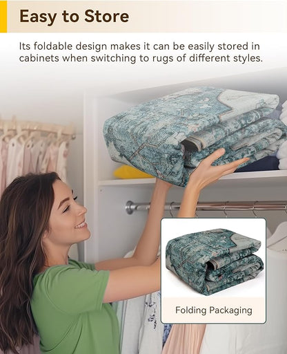 RELEANY Area Rugs 6'x9' Washable Non-Slip, Floral Vintage Distress Print Pattern Medallion Carpet for Living Room Bedroom Dining Room, Dark Blue Vintage