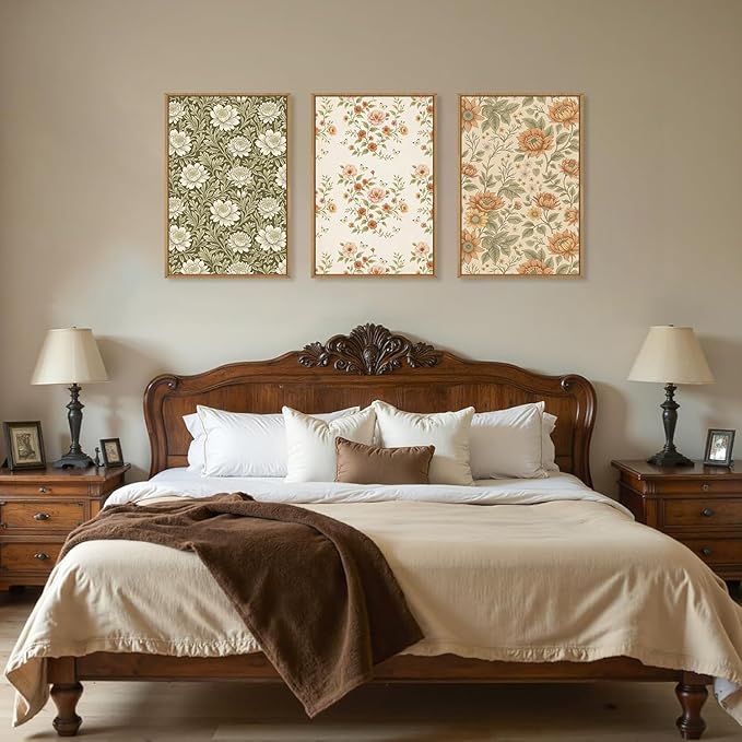 Celestdeco Vintage Pastoral Floral Framed Canvas Wall Art Set, Boho Colorful Flower Wall Decor, Peony Wildflower Wall Painting, Retro Botanical Art Prints for Living Room, Bedroom, Office-16 X24 X3
