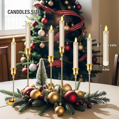 KSWING Upgraded Real Wax Short LED Flameless Taupe Taper Candles with Remote, 6 PCS Candlesticks Battery Operated 3D Flickering- 6" Realistic Fake Candle Sticks for Home/Wedding/Fireplace Xmas Decor