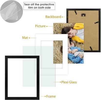 Golden State Art, 9x12 Picture Frame Set of 6 - Matted to 6x8 Photo - Engineered Wood Gallery Frame Set - Wall Mounting (Black,6 Pack)