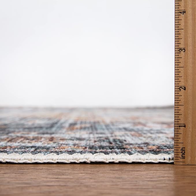 Bloom Rugs Washable Non-Slip 5' x 7' Rug - Teal/Peach Traditional Area Rug for Living Room, Bedroom, Dining Room, and Kitchen - Exact Size: 5' x 7'
