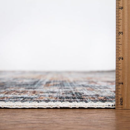 Bloom Rugs Washable Non-Slip 10 ft Runner - Teal/Peach Traditional Runner for Entryway, Hallway, Bathroom, and Kitchen - Exact Size: 2.5' x 10'