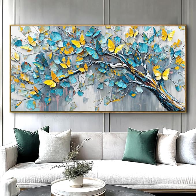Abstract Tree Wall Art - Framed Modern Canvas Painting for Living Room, Bedroom Home Office Decor, 40x20 Inch Ready to Hang