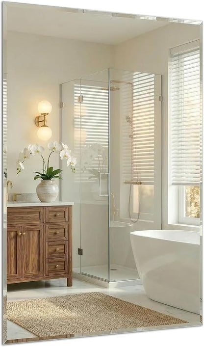 24x36 Inch Frameless Bathroom Mirror with Solid Backing, Large Rectangular Beveled Wall Mirror for Over Sink, Vertical or Horizontal Vanity Mirror for Bathroom, Bedroom, Living Room