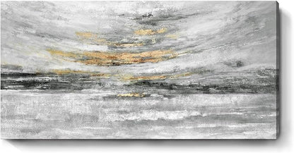 Nicetop Large 48x24 Inch Black White Gold Abstract Canvas Wall Art, Modern Coastal Ocean Art, Minimalist Wall Decor Ready to Hang for Living Room Bedroom Bathroom Office