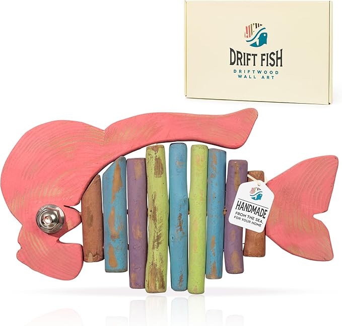 Driftwood Fish Nautical Wall Decor - Handmade Wooden Rustic Coastal Wall Art for Living Room, Bedroom, Office, Bathroom - Ocean Beach Decoration (Bumpson)