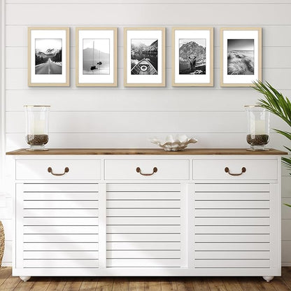 Americanflat 8x12 Picture Frame with Polished Plexiglass - Set of 5 - Use as 6x8 Frame with Mat or Display 8x12 Photo Without Mat - Galleria Collection - Picture Frames for Wall Display - Natural Oak