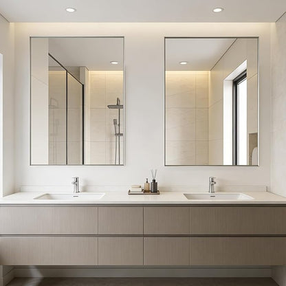 Bathroom Mirror for Wall, 30x40 Inch Metal Framed Mirror, Brushed Nickel Rectangle Mirror, Bathroom Vanity Mirror Farmhouse, Tempered Glass, Anti-Rust, Hangs Horizontally or Vertically