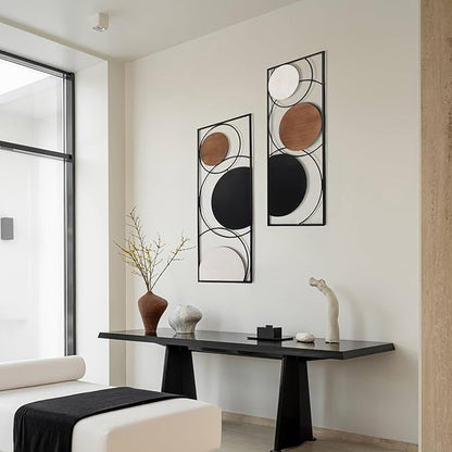 Oakrain 2 PCS Metal Wall Art for Home Decor, Large Abstract Wall Décor with Frame, Modern Minimalist Black and White Wall Sculpture for Living Room, Dining Room, Bedroom, Office, 35.4” x 13.7”