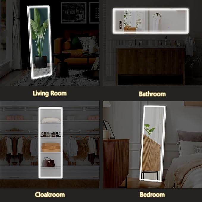 NEWBULIG Full Length Mirror, Full Body Floor Mirror with Aluminum Alloy Thin Frame, Wall or Standing Mirror for Bedroom, Living Room, Dressing Room