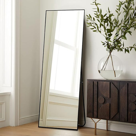 NeuType Full Length Mirror, 59"x16" Full Body Mirror with Stand Floor Mirror Full Length Standing Mirror Wall-Mounted Mirror Hanging or Leaning Against Wall Aluminum Alloy Thin Frame (Black)