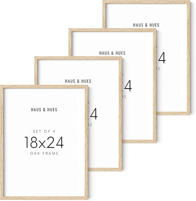 HAUS AND HUES Beige Oak Wood 18x24 Picture Frame - Modern Wood Wall Art Display - Lightweight 18x24 Frame for Art Prints, Photos, Posters - Ready-to-Hang Vertically & Horizontally (Set of 4)