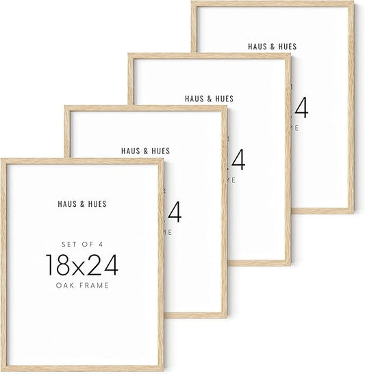 HAUS AND HUES Beige Oak Wood 18x24 Picture Frame - Modern Wood Wall Art Display - Lightweight 18x24 Frame for Art Prints, Photos, Posters - Ready-to-Hang Vertically & Horizontally (Set of 4)