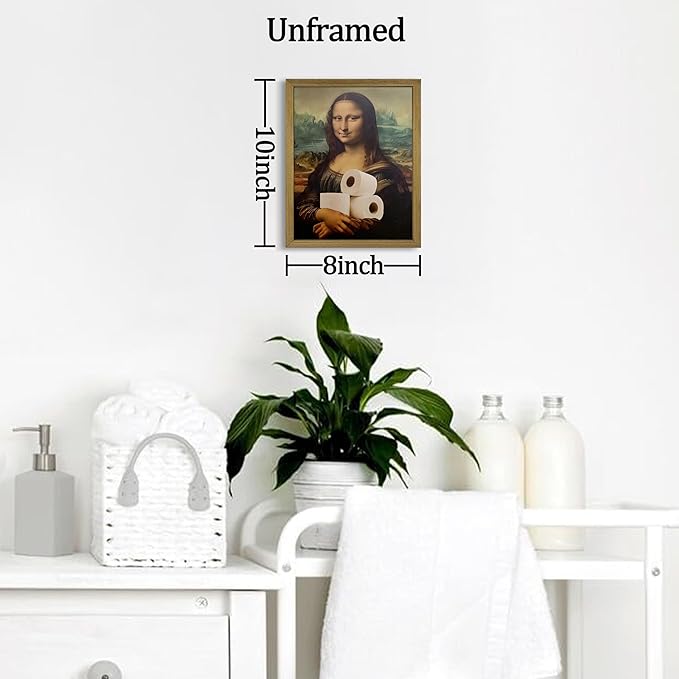 XYHYRA Vintage Mona Lisa Bathroom Wall Art, Funy Abstract Mona Lisa Paper Roll Wall Decor, Humor Amusing restroom Canvas Print Painting for Toilet Bathroom Home Decor 8x10 Inch Unframed