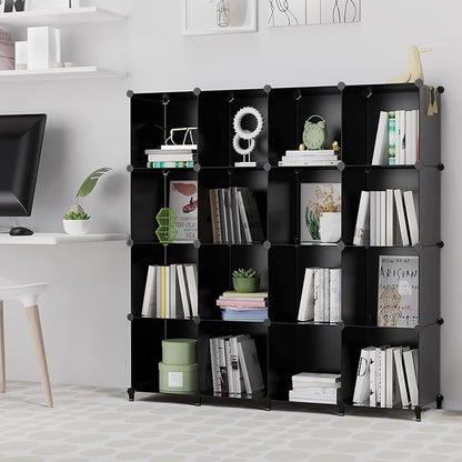 HOMIDEC Closet Organizers and Storage, 16 Cube Storage Organizer, Closet Organizer Bookshelf Cubes Shelves for Clothes, Bedroom, Kids Room, Bathroom, Wardrobe, Garment Racks, Black