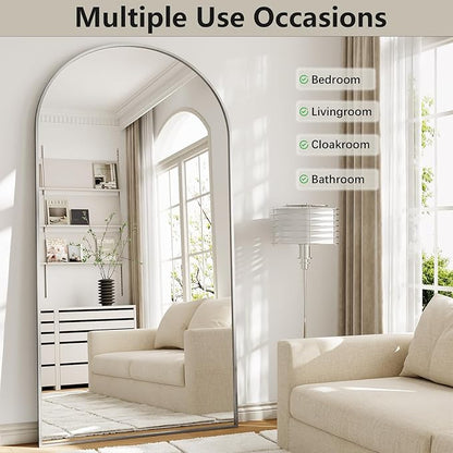 Oversized Full Length Mirror, 35"x78" Large Arched Floor Mirror Full Length with Stand, Room Decor Big Full Body Mirror with HD Tempered Glass Aluminum Frame for Bedroom Living Room, Silver