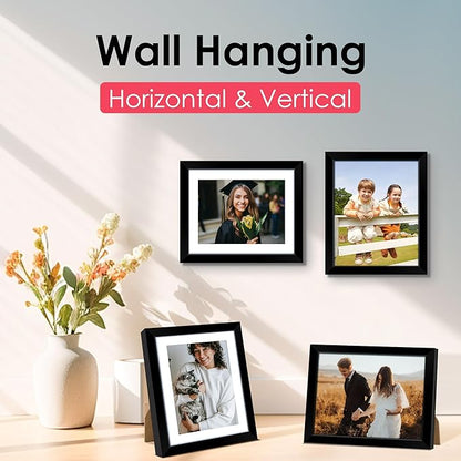 FIXSMITH 8x10 Picture Frame, Black Photo Frame with HD Plexiglass, Display Pictures 5x7 with Mat or 8x10 Without Mat, Picture Frames Collage for Tabletop or Wall Display, 2 Pack