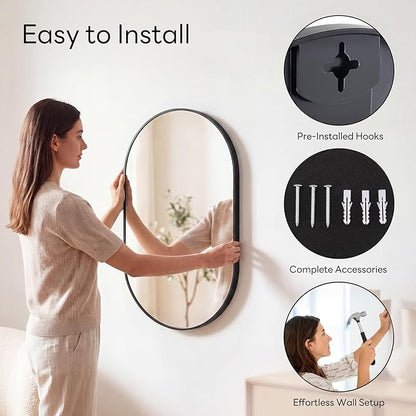 NEWBULIG 20" x 30" Oval Bathroom Mirror, Black Wall Mirror with Metal Frame, Tempered Glass, Morden Vanity Mirror for Over Sink, Entryway, Living Room, Bedroom, Horizontal or Vertical