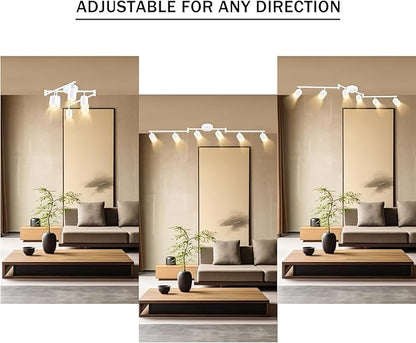 BoostArea LED 6 Light Track Lighting Kit, White 6 Way Ceiling Spot Lighting, Flexibly Rotatable Light Head for Kitchen, Living Room, Bedroom, GU10 Bulb Not Included