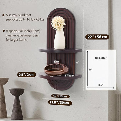 SweetSage Boho Wall Shelf with Arched Wood Design Mid-Century Rainbow Decor Floating Shelves for Home Bedroom Living Room Nursery Office 22 x 11.8 Inches Dark Brown