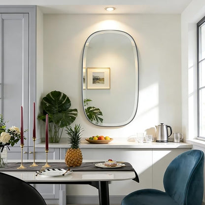 POZINO Rectangle Beveled Mirror, 24"x40" Modern Vanity Mirror with Stainless Steel Frame, Modern Oblong Wall Mirrors for Living Room Bathroom Bedroom Entryway, Hangs Vertically or Horizontally ﻿