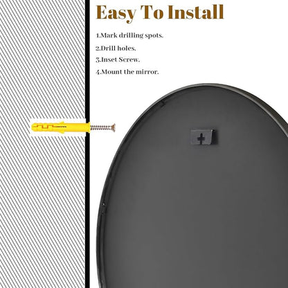 VooBang Black Round Mirror, Small 16" Circle Mirror, Round Wall Mirror with Simple Metal Frame, Modern Round Mirror Hanging for Bathroom, Bedroom, Entryway Wall Decoration, (16" Black)