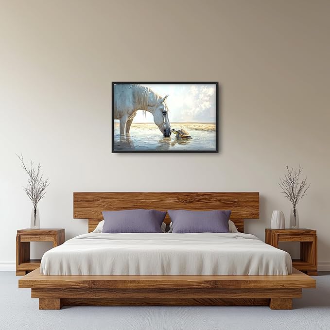 Ocean Beach Landscape Large Wall Art for Living Room Horse Framed Canvas Decor Coastal Sea Turtle Prints Painting Pictures Extra Large Seascape Artwork for Bedroom Bathroom Office Home Decor 24"x36"