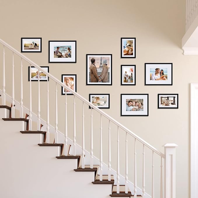 Giftgarden 8x10 Picture Frame with Mat Set of 10, 9x11 Frames Matted to 8” by 10” Photo or 9” x 11” Print without Mat, Multi Gallery Frames for Wall or Tabletop Display