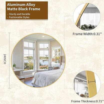 Round Mirror Wall Mounted Mirror - 24" Gold Circle Mirror Bathroom Vanity Mirror with Aluminum Frame for Bedroom Living Room Entryway Decor